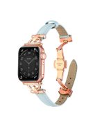 For Apple Watch 10 46mm / Ultra 2 / Ultra 49mm / 9 8 7 45mm / SE (2023) SE (2022) SE 6 5 4 44mm / 3 2 1 42mm Leather Watch Band - Blue / Rose Gold Buckle