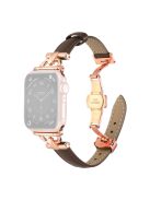 For Apple Watch 10 46mm / Ultra 2 / Ultra 49mm / 9 8 7 45mm / SE (2023) SE (2022) SE 6 5 4 44mm / 3 2 1 42mm Leather Watch Band - Dark Tan / Rose Gold Buckle