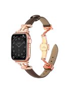 For Apple Watch 10 46mm / Ultra 2 / Ultra 49mm / 9 8 7 45mm / SE (2023) SE (2022) SE 6 5 4 44mm / 3 2 1 42mm Leather Watch Band - Dark Tan / Rose Gold Buckle