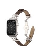 For Apple Watch 10 46mm / Ultra 2 / Ultra 49mm / 9 8 7 45mm / SE (2023) SE (2022) SE 6 5 4 44mm / 3 2 1 42mm Leather Watch Band - Dark Tan / Silver Buckle