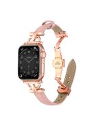 For Apple Watch 10 46mm / Ultra 2 / Ultra 49mm / 9 8 7 45mm / SE (2023) SE (2022) SE 6 5 4 44mm / 3 2 1 42mm Leather Watch Band - Light Pink / Rose Gold Buckle