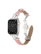 For Apple Watch 10 46mm / Ultra 2 / Ultra 49mm / 9 8 7 45mm / SE (2023) SE (2022) SE 6 5 4 44mm / 3 2 1 42mm Leather Watch Band - Light Pink / Silver Buckle