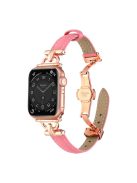 For Apple Watch 10 46mm / Ultra 2 / Ultra 49mm / 9 8 7 45mm / SE (2023) SE (2022) SE 6 5 4 44mm / 3 2 1 42mm Leather Watch Band - Peach / Rose Gold Buckle