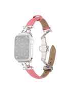 For Apple Watch 10 46mm / Ultra 2 / Ultra 49mm / 9 8 7 45mm / SE (2023) SE (2022) SE 6 5 4 44mm / 3 2 1 42mm Leather Watch Band - Peach / Silver Buckle