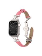 For Apple Watch 10 46mm / Ultra 2 / Ultra 49mm / 9 8 7 45mm / SE (2023) SE (2022) SE 6 5 4 44mm / 3 2 1 42mm Leather Watch Band - Peach / Silver Buckle