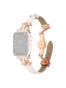 For Apple Watch 10 46mm / Ultra 2 / Ultra 49mm / 9 8 7 45mm / SE (2023) SE (2022) SE 6 5 4 44mm / 3 2 1 42mm Leather Watch Band - White / Rose Gold Buckle