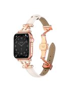 For Apple Watch 10 46mm / Ultra 2 / Ultra 49mm / 9 8 7 45mm / SE (2023) SE (2022) SE 6 5 4 44mm / 3 2 1 42mm Leather Watch Band - White / Rose Gold Buckle