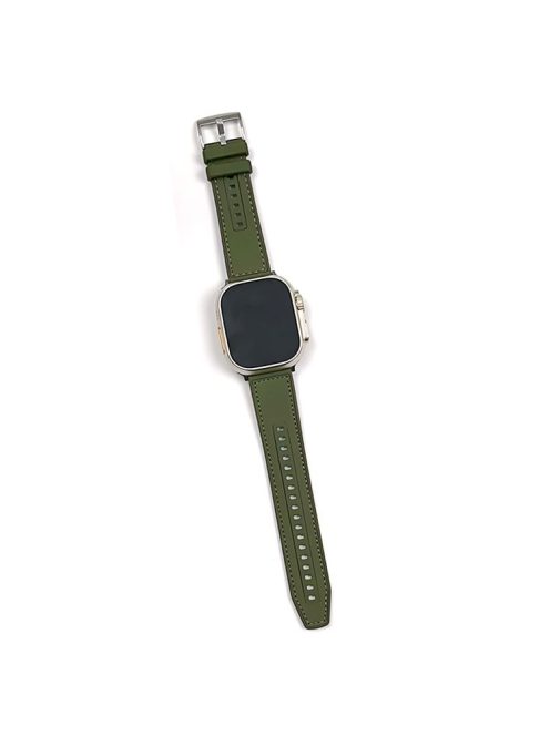 For Apple Watch 10 46mm / Ultra 2 / Ultra 49mm / 9 8 7 45mm / SE (2023) SE (2022) SE 6 5 4 44mm / 3 2 1 42mm Leather+Silicone Watch Band - Blackish Green