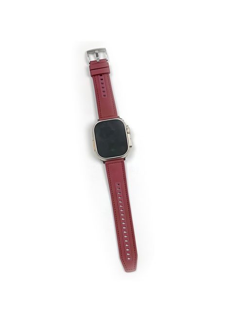 For Apple Watch 10 46mm / Ultra 2 / Ultra 49mm / 9 8 7 45mm / SE (2023) SE (2022) SE 6 5 4 44mm / 3 2 1 42mm Leather+Silicone Watch Band - Wine Red