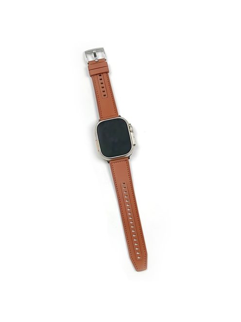 For Apple Watch 10 46mm / Ultra 2 / Ultra 49mm / 9 8 7 45mm / SE (2023) SE (2022) SE 6 5 4 44mm / 3 2 1 42mm Leather+Silicone Watch Band - Yellow Brown