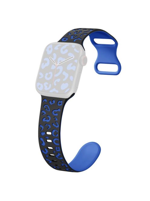 For Apple Watch 10 46mm / Ultra 2 / Ultra 49mm / 9 8 7 45mm / SE (2023) SE (2022) SE 6 5 4 44mm / 3 2 1 42mm Leopard Silicone Strap - Black+Blue