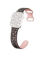 For Apple Watch 10 46mm / Ultra 2 / Ultra 49mm / 9 8 7 45mm / SE (2023) SE (2022) SE 6 5 4 44mm / 3 2 1 42mm Leopard Silicone Strap - Black+Pink