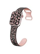 For Apple Watch 10 46mm / Ultra 2 / Ultra 49mm / 9 8 7 45mm / SE (2023) SE (2022) SE 6 5 4 44mm / 3 2 1 42mm Leopard Silicone Strap - Black+Pink