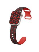 For Apple Watch 10 46mm / Ultra 2 / Ultra 49mm / 9 8 7 45mm / SE (2023) SE (2022) SE 6 5 4 44mm / 3 2 1 42mm Leopard Silicone Strap - Black+Red