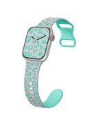 For Apple Watch 10 46mm / Ultra 2 / Ultra 49mm / 9 8 7 45mm / SE (2023) SE (2022) SE 6 5 4 44mm / 3 2 1 42mm Leopard Silicone Strap - Grey+Cyan