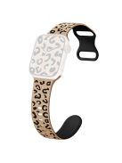 For Apple Watch 10 46mm / Ultra 2 / Ultra 49mm / 9 8 7 45mm / SE (2023) SE (2022) SE 6 5 4 44mm / 3 2 1 42mm Leopard Silicone Strap - Milk Tea+Black