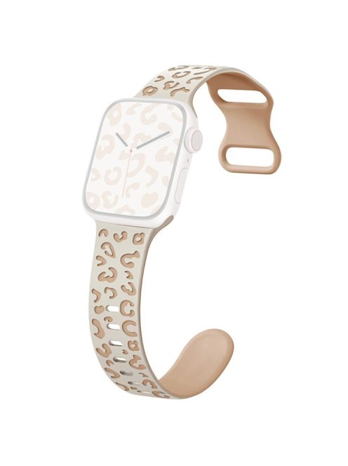 For Apple Watch 10 46mm / Ultra 2 / Ultra 49mm / 9 8 7 45mm / SE (2023) SE (2022) SE 6 5 4 44mm / 3 2 1 42mm Leopard Silicone Strap - Starlight+Milk Tea