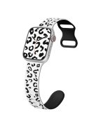 For Apple Watch 10 46mm / Ultra 2 / Ultra 49mm / 9 8 7 45mm / SE (2023) SE (2022) SE 6 5 4 44mm / 3 2 1 42mm Leopard Silicone Strap - White+Black