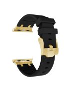 For Apple Watch 10 46mm / Ultra 2 / Ultra 49mm / 9 8 7 45mm / SE (2023) SE (2022) SE 6 5 4 44mm / 3 2 1 42mm Liquid Silicone Watch Band - Gold+Black