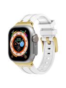 For Apple Watch 10 46mm / Ultra 2 / Ultra 49mm / 9 8 7 45mm / SE (2023) SE (2022) SE 6 5 4 44mm / 3 2 1 42mm Liquid Silicone Watch Band - Gold+White