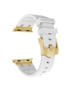 For Apple Watch 10 46mm / Ultra 2 / Ultra 49mm / 9 8 7 45mm / SE (2023) SE (2022) SE 6 5 4 44mm / 3 2 1 42mm Liquid Silicone Watch Band - Gold+White