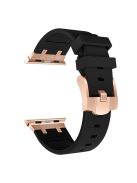 For Apple Watch 10 46mm / Ultra 2 / Ultra 49mm / 9 8 7 45mm / SE (2023) SE (2022) SE 6 5 4 44mm / 3 2 1 42mm Liquid Silicone Watch Band - Rose Gold+Black