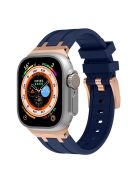 For Apple Watch 10 46mm / Ultra 2 / Ultra 49mm / 9 8 7 45mm / SE (2023) SE (2022) SE 6 5 4 44mm / 3 2 1 42mm Liquid Silicone Watch Band - Rose Gold+Blue