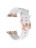 For Apple Watch 10 46mm / Ultra 2 / Ultra 49mm / 9 8 7 45mm / SE (2023) SE (2022) SE 6 5 4 44mm / 3 2 1 42mm Liquid Silicone Watch Band - Rose Gold+White