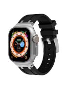 For Apple Watch 10 46mm / Ultra 2 / Ultra 49mm / 9 8 7 45mm / SE (2023) SE (2022) SE 6 5 4 44mm / 3 2 1 42mm Liquid Silicone Watch Band - Silver+Black