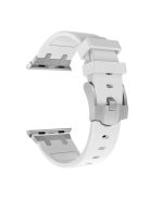 For Apple Watch 10 46mm / Ultra 2 / Ultra 49mm / 9 8 7 45mm / SE (2023) SE (2022) SE 6 5 4 44mm / 3 2 1 42mm Liquid Silicone Watch Band - Silver+White