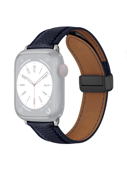 For Apple Watch 10 46mm / Ultra 2 / Ultra 49mm / 9 8 7 45mm / SE (2023) SE (2022) SE 6 5 4 44mm / 3 2 1 42mm Litchi Texture Leather Strap - Dark Blue