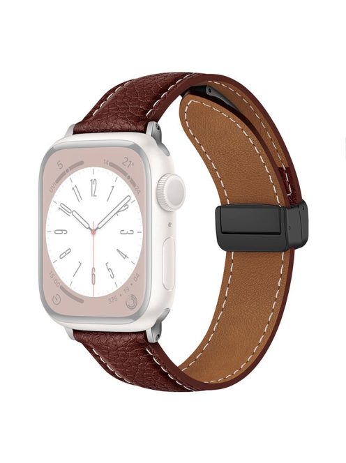 For Apple Watch 10 46mm / Ultra 2 / Ultra 49mm / 9 8 7 45mm / SE (2023) SE (2022) SE 6 5 4 44mm / 3 2 1 42mm Litchi Texture Leather Strap - Dark Brown