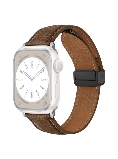 For Apple Watch 10 46mm / Ultra 2 / Ultra 49mm / 9 8 7 45mm / SE (2023) SE (2022) SE 6 5 4 44mm / 3 2 1 42mm Litchi Texture Leather Strap - Grey Brown