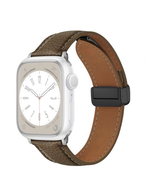 For Apple Watch 10 46mm / Ultra 2 / Ultra 49mm / 9 8 7 45mm / SE (2023) SE (2022) SE 6 5 4 44mm / 3 2 1 42mm Litchi Texture Leather Strap - Mud Grey