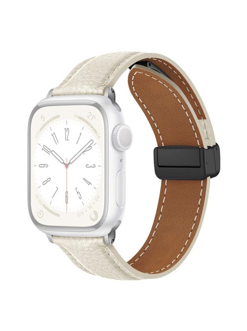 For Apple Watch 10 46mm / Ultra 2 / Ultra 49mm / 9 8 7 45mm / SE (2023) SE (2022) SE 6 5 4 44mm / 3 2 1 42mm Litchi Texture Leather Strap - White