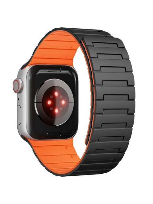 For Apple Watch 10 46mm / Ultra 2 / Ultra 49mm / 9 8 7 45mm / SE (2023) SE (2022) SE 6 5 4 44mm / 3 2 1 42mm Magnetic Silicone Watch Strap - Black+Orange