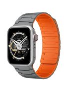 For Apple Watch 10 46mm / Ultra 2 / Ultra 49mm / 9 8 7 45mm / SE (2023) SE (2022) SE 6 5 4 44mm / 3 2 1 42mm Magnetic Silicone Watch Strap - Grey+Orange