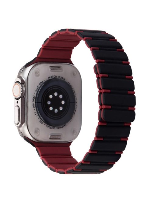 For Apple Watch 10 46mm / Ultra 2 / Ultra 49mm / 9 8 7 45mm / SE (2023) SE (2022) SE 6 5 4 44mm / 3 2 1 42mm Magnetic Smartwatch Band - Black+Wine Red