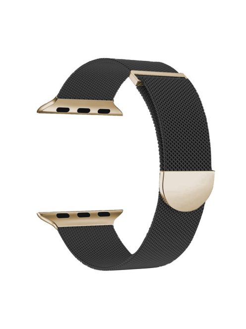 For Apple Watch 10 46mm / Ultra 2 / Ultra 49mm / 9 8 7 45mm / SE (2023) SE (2022) SE 6 5 4 44mm / 3 2 1 42mm Magnetic Strap Milanese Mesh Watch Bands - Black+Gold