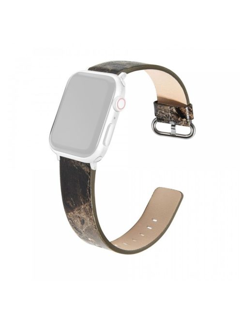 For Apple Watch 10 46mm / Ultra 2 / Ultra 49mm / 9 8 7 45mm / SE (2023) SE (2022) SE 6 5 4 44mm / 3 2 1 42mm Marble Leather Watch Band - Coffee