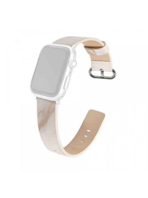 For Apple Watch 10 46mm / Ultra 2 / Ultra 49mm / 9 8 7 45mm / SE (2023) SE (2022) SE 6 5 4 44mm / 3 2 1 42mm Marble Leather Watch Band - White