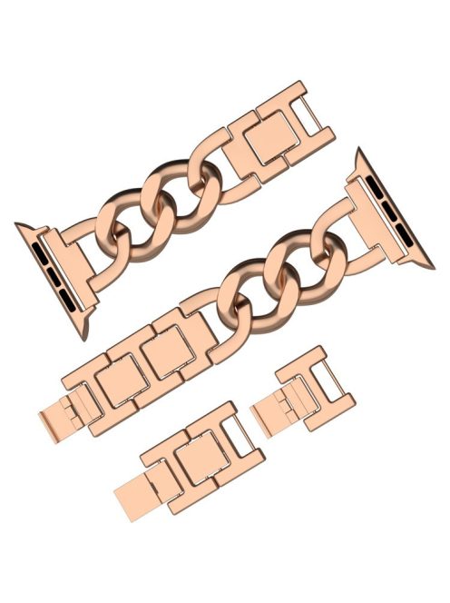 For Apple Watch 10 46mm / Ultra 2 / Ultra 49mm / 9 8 7 45mm / SE (2023) SE (2022) SE 6 5 4 44mm / 3 2 1 42mm Metal Chain Smartwatch Band - Rose Gold