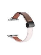 For Apple Watch 10 46mm / Ultra 2 / Ultra 49mm / 9 8 7 45mm / SE (2023) SE (2022) SE 6 5 4 44mm / 3 2 1 42mm Microfiber Leather Band - Beige Apricot+Caramel