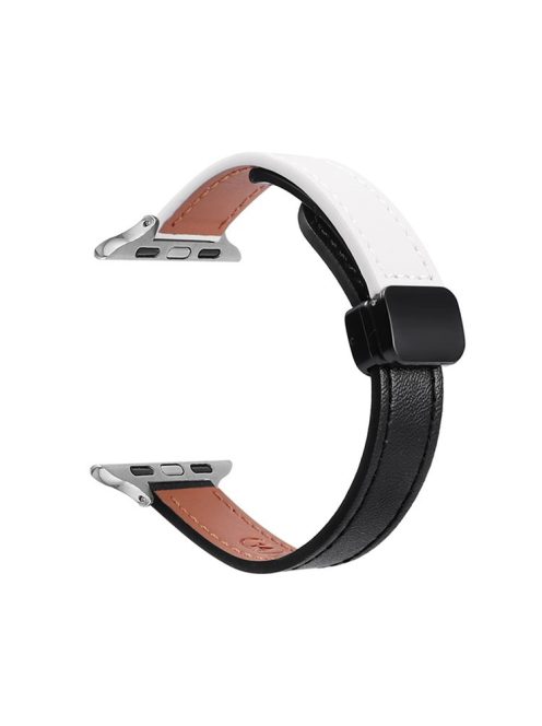 For Apple Watch 10 46mm / Ultra 2 / Ultra 49mm / 9 8 7 45mm / SE (2023) SE (2022) SE 6 5 4 44mm / 3 2 1 42mm Microfiber Leather Band - Black+Beige Apricot