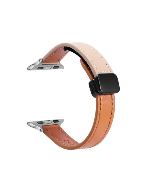 For Apple Watch 10 46mm / Ultra 2 / Ultra 49mm / 9 8 7 45mm / SE (2023) SE (2022) SE 6 5 4 44mm / 3 2 1 42mm Microfiber Leather Band - Orange+Apricot