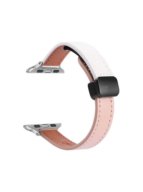 For Apple Watch 10 46mm / Ultra 2 / Ultra 49mm / 9 8 7 45mm / SE (2023) SE (2022) SE 6 5 4 44mm / 3 2 1 42mm Microfiber Leather Band - Pink+Beige Apricot