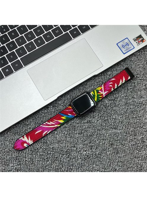 For Apple Watch 10 46mm / Ultra 2 / Ultra 49mm / 9 8 7 45mm / SE (2023) SE (2022) SE 6 5 4 44mm / 3 2 1 42mm Northeast Flower Nylon Strap - Red Flower