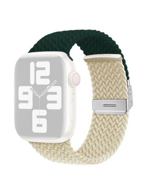 For Apple Watch 10 46mm / Ultra 2 / Ultra 49mm / 9 8 7 45mm / SE (2023) SE (2022) SE 6 5 4 44mm / 3 2 1 42mm Nylon Bracelet Strap - Green+Beige