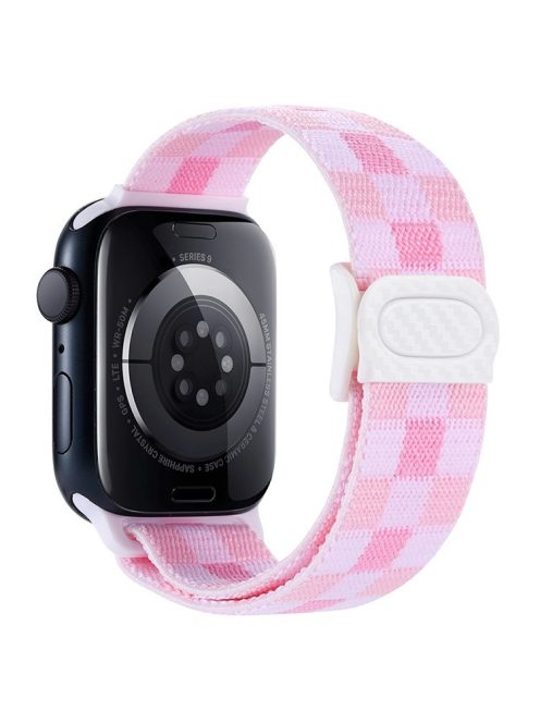 For Apple Watch 10 46mm / Ultra 2 / Ultra 49mm / 9 8 7 45mm / SE (2023) SE (2022) SE 6 5 4 44mm / 3 2 1 42mm Nylon Watch Strap - Plaid Pink