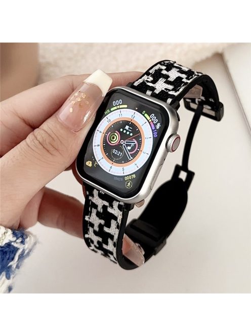 For Apple Watch 10 46mm / Ultra 2 / Ultra 49mm / 9 8 7 45mm / SE (2023) SE (2022) SE 6 5 4 44mm / 3 2 1 42mm Nylon+Silicone Strap - Black+White